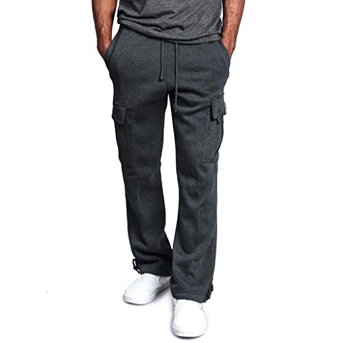 Men Splicing Overalls Casual Pocket Sport Work Casual Loose Pants Cargo Trousers Dark Gray - Thumbnail 7