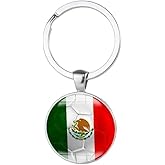 Art Attack Mexican Flag Soccer Keychain, Mexico Tricolor National Football Team Accessories History Party Favor Fan Car Key Chain Ring Pendant Charm (Silver)