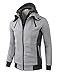 LOCALMODE Men's Double Zipper Hooded Jacket Turtleneck Fleece Hoodie Coat Grey M
