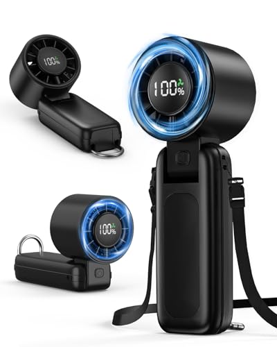 4 in 1 Handheld Portable Turbo Fan, 180° Foldable 6-Speed (1-100) Mini Fan, 5000mAh Rechargeable Battery Operated up to 15 Working Hours, LED Display Personal Cooling for Travel Indoor Outdoor (black)