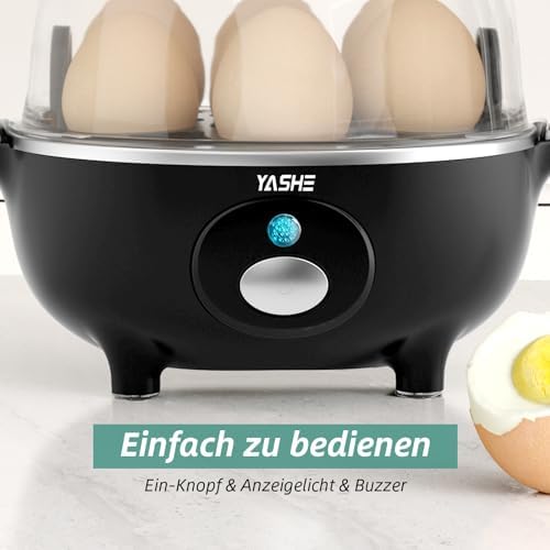 Eierkocher, 360W Kompakter Egg Cooker Multifunktional, 7 Eier leicht zu Pellen, Weich, Mittel, Hart Gekocht, Eierbecher, Omelett-maker, Dampfgarer, Signalton, Kontrollleuchte, BPA-frei