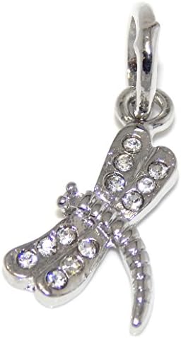 Silver Plated Dangling Clear Crystal Dragonfly For European Snake Chain Bracelets