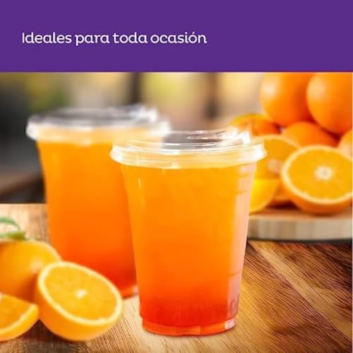 ROSE IMPACT Vasos Transparentes 16 oz con Tapa Tipo Boquilla para Bebidas Frías – Packs de 50 o 100 Piezas, Vasos con Tapa Incluida, Presentación Profesional (100)