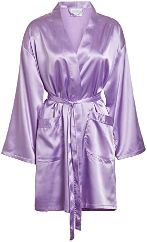 TowelRobes Women's Satin Robe Bridesmaids Lingerie Wedding Kimono Bridal Silk Bath Robe Lavender Small/Medium
