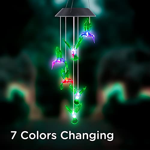 Solar Hummingbird Wind Chimes, Mobile Hanging Wind Chime for Outside, Color Changing Windchimes for Garden/Patio, Decor Gifts for Mom, Wife, Grandma