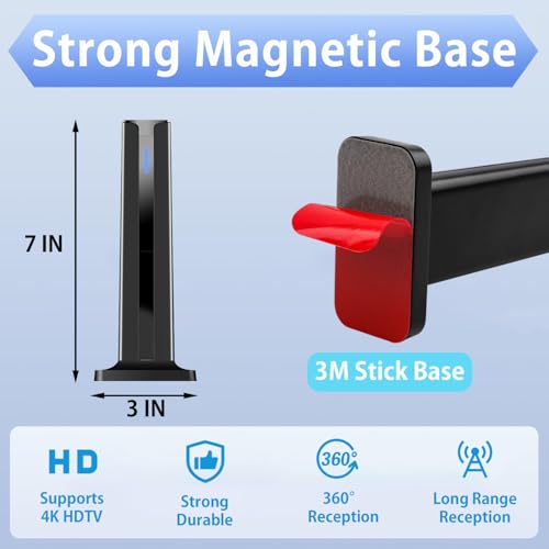 Digital TV Antenna for Smart TV Indoor,2026 TV Antenna with 3M Stick Base, 360°&Long Range Reception HDTV Antenna for Local Channels, Easy Installation Antennas for TVs Without Cable (7.0 in)