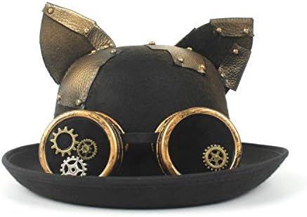 VAXT Fashion Hat Lady Bowler Hat Vintage Steampunk Gear Glasses Black Cat Ear Hat Topnotch Unisex Couples Party Hat Headwear