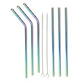 Stainless Steel Straws Iridescence Colors, Fits 30 oz Tumbler, Extra Long Reusable Ecofriendly (30oz, Straight 3 Bend 3)