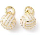 Clotiry 10Pcs 3D Enamel Volleyball Charms with Jump Ring Brass Sport Ball Charms for Jewelry Making Necklace Keychain Backpack Crafts
