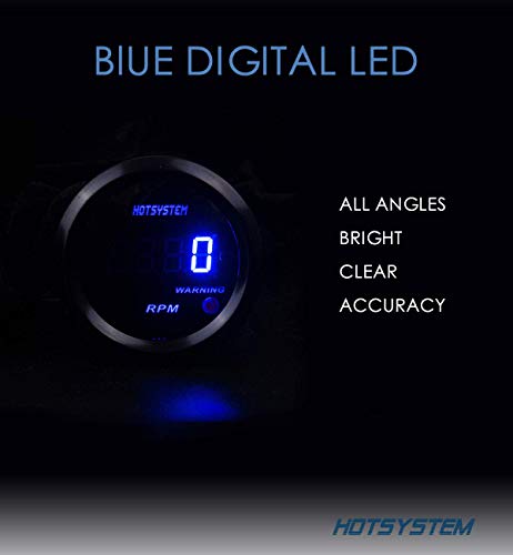 HOTSYSTEM New Universal Electronic Tachometer Tacho Gauge Meter Blue Digital LED 2inches 52mm 0-9999 RPM for 4 6 8 Cylinder Car Vehicle Automotive
