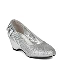 Little Angel BA60 Girls Glitter Round Toe Bow Kiddie Heel Wedge Sandal Pumps Dress Shoes