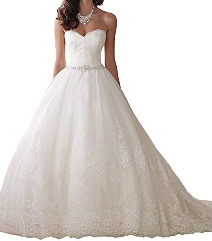 Mella Women's Elegant Sweetheart A-Line Lace Wedding Dresses 2017 for Bride Tull With Satin Bridal Gown White-22W Plus Size