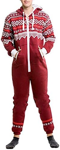 shijiazhuangxingxinjiaju Men's Xmas Autumn Winter Casual Hoodie Print Christmas Zipper Print Jumpsuit