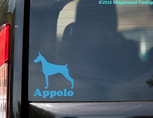 DOBERMAN PINSCHER with Custom Name 5" x 6" Vinyl Decal Sticker - Dobie Dog Dobermann - - BRIGHT PINK