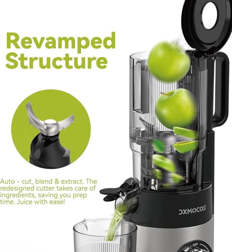 Cold Press Juicer Machine, 5.2" Wide Feed Chute Juice Extractor, 54 oz Large Hopper, Easy to Clean & High Juice Yield, BPA Free, Slow Masticating Juicer for Whole Fruits & Vegetables
