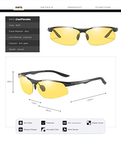 Night Driving Glasses Anti Glare Polarized HD Vision Sunglasses UV400 for Safety Car,Metal Frame Yellow Lens