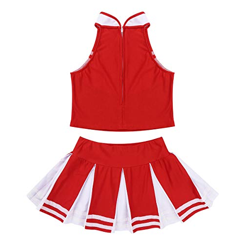winying Girls 2PCS Cheerleading Costume Sleeveless Top with Knife Pleated Mini Skirt Outfit Set Red+White 6 (S)