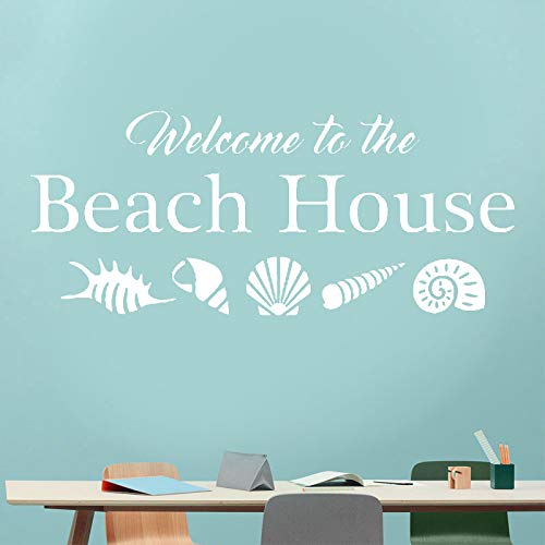 Welcomr A La Plage Maison Sticker Coquillages Coquillages Maison Vacances Vinyle Autocollant Citation Ocean Mer Vie Theme Decoration 134x57cm Ameublement Et Decoration Decoration Murale