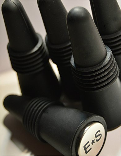 Click Here to See More Images Wine Bottle Stopper Set, 5 Black Reusable Corks with Decorative Metal Holder, Airtight Seal, Simple Durable Unique, Perfect Stocking Stuffer Gifts, 100% Guaranteed, By Earthtone Solutions