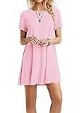 TOPONSKY Women's Casual Plain Short Sleeve Fit Simple T-shirt Loose Cotton Dress,Ad Pink,X-Large