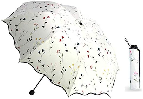 Compact Umbrellas,Folding Travel Umbrella,Sun Protection Sun&rain Umbrella Anti-uv Ultralight Waterproof Vinyl Portable Umbrellas-White