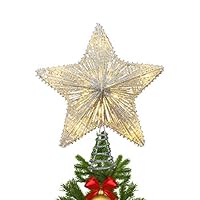 MAOYUE Christmas Tree Topper Lighted, Star Tree Topper with 10 LED Lights, Sliver Glittered Christmas Tree Decorations for Indoor Home Décor