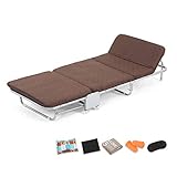 QTT Folding Bed with Mattress Single Foldable Home Lounge Chair Sofa Portable Fluff Mattresses with Adjustable Backrest and Free Pillow (Brown)