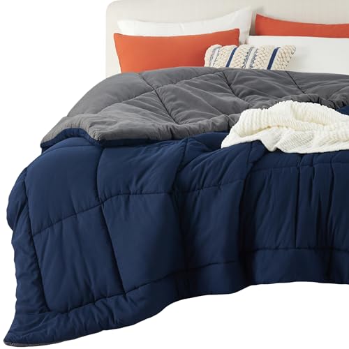 Bedsure Comforters Full Size -Duvet Insert Navy Bule/Dark Gray Down Alternative Comforter Quilted All Season Duvet with Tabs-Machine Washable-Gifts for Women(Navy Bule/Dark Gray,Full 86x82)