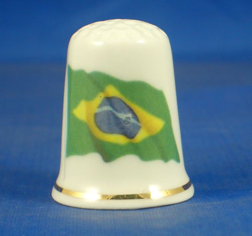 Porcelain China Collectable Thimble -- Flag of Brazil with Free Gift Box