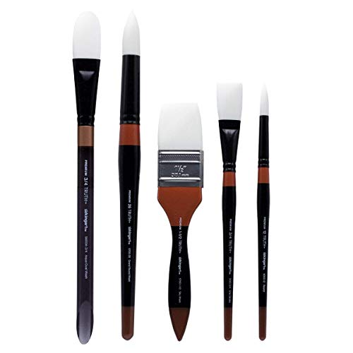 KINGART Truth Nylon Set of 5 Paint Brush Set, Black/White/Red 5 Piece