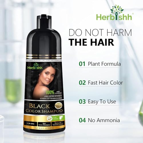 Herbishh Hair Color Shampoo For Gray Hair – Magic Hair Dye Shampoo – Colors Hair In Minutes–Long Lasting–500 Ml–3-In-1 Hair Color–Ammonia-Free | Herbishh (Black)