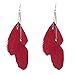 ABC® Bohemian Handmade Vintage Feather Long Drop Earrings (Red)
