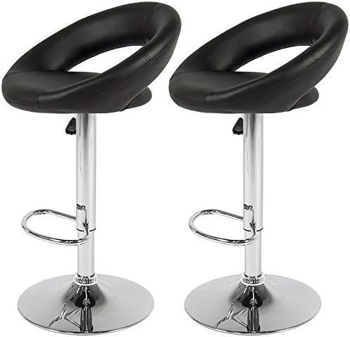 Flourish Bar Stool with Adjustable Gas Lift and Chromed Base for Kitchen ,Home Sets of 2 Black