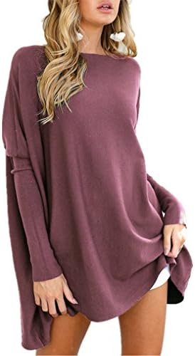 Letsrunwild O-Neck Batwing Long Sleeve Loose Casual Oversized Pullover T-Shirt Tunic Tops For Women Old Rose-L