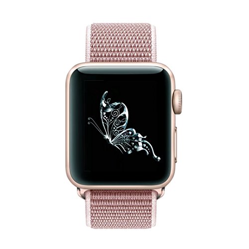 QIENGO Qifit New Nylon Sport Loop with Hook and Loop Fastener Adjustable Closure Wrist Strap Replacment Band for iwatch Apple Watch Series 1 /2 / 3,38mm,Rose Pink