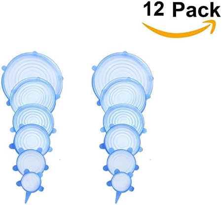 Silicone Stretch Lids Durable Reusable 12 PCS Blue Food Save Cover Heat Resisting Freezable Microwavable Multi-Size Silicone Seal Bowl Cover Kitchen Storage Organization Set For Bowls Cups Pot (2 Set)