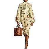 OSCORP Women’s Turtleneck Maxi Dresses with Paisley Abstract Ethnic Geometric Prints Bell Sleeve Loose Fit Elegant Style