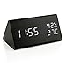 OCT17 Wooden Alarm Clock, Smart LED Digital Clock for Bedroom/desks, Upgraded with Time Temperature, Adjustable Brightness and Voice Control, Humidity Displaying - Black
