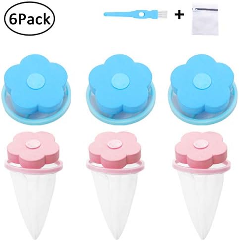 Washing Machine Lint Traps - 6 Pack - Reusable Washing Machine Filter - Floating Lint Mesh Bag - Hair Filter Net Pouch - Dog Cat Pet Fur Remover Hair Catcher(Pink+Blue)
