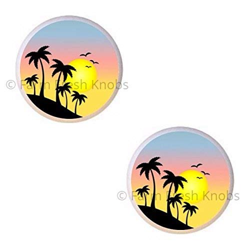 Amazon Com Set Of 2 Knobs Tropical Sunset Palm Tree Trees