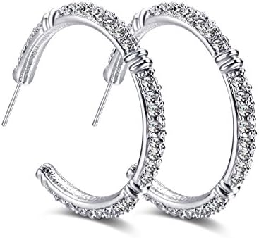 Forcolor Open White Gold Plated Hoop Earrings White SWAROVSKI WLEMENTS Crystal Jewelry