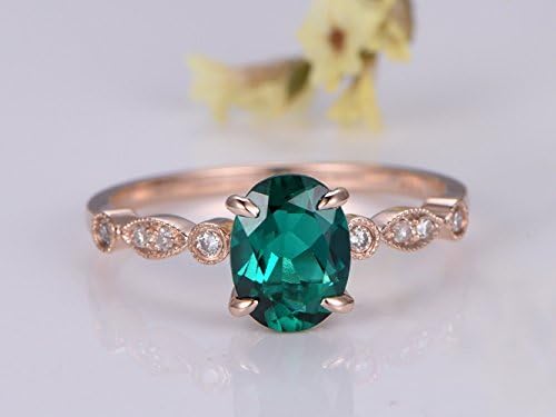 6x8mm Oval Cut 1.2ctw Treated Emerald Engagement Ring 14k Rose Gold Diamond Wedding Band Bridal Promise Ring Halo Band