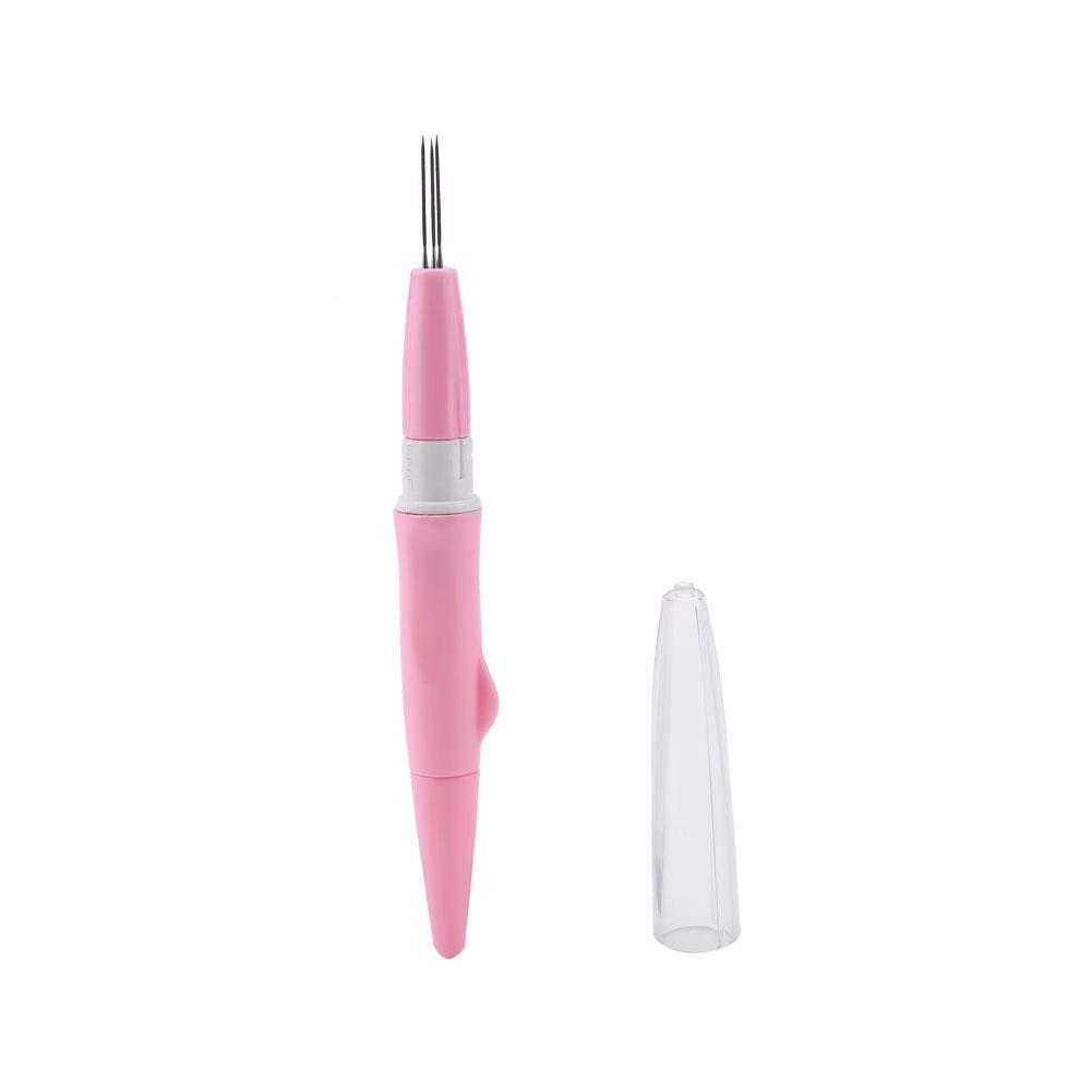 Embroidery Felting Needle Punch Pen Wool Felting Supplies Embroidery Pen with 3 Fine Needles Set Tool for DIY Craft (Pink)