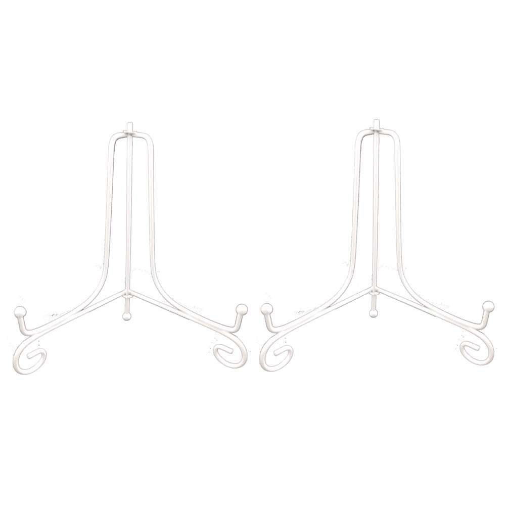 Tincogo Metal Plate Stands for Display - 8-Inch Adjustable Easel Holders for Decorative Plates, Picture Frames and Cookbooks - White (2-Pack)