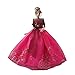 FairyStar Rose Red Handmade Doll Dresses Embroidered with Sequins and Black Gauze Shawl For Barbie Doll
