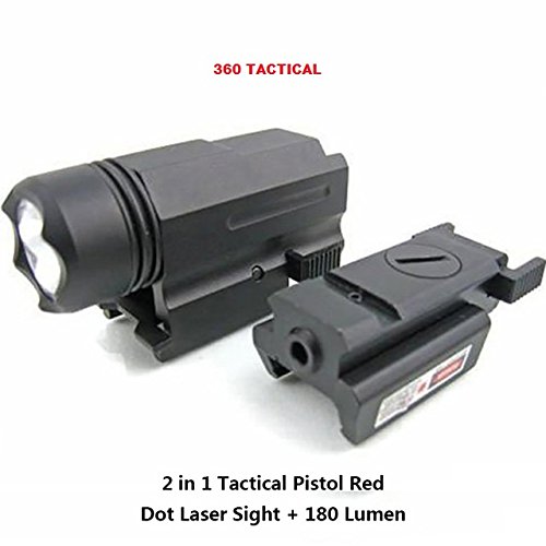 2 In 1 Tactical Pistol Red Dot Laser Sight + 180 Lumen Cree LED Flashlight Combo Hunting Accessories for Pistol Guns 1911 M9 Glock 17,19,20,21,22,23,30,31,32 (Combo)
