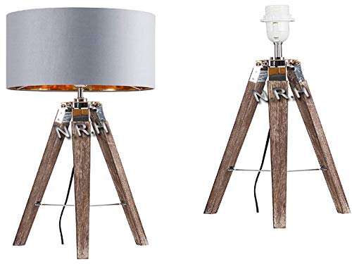 Nautical Replica Hub Antique Natural Wooden Tripod Table Lamp Base Home Decor (Without Shade)