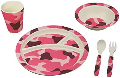 Ecobamboo Ware Kid/Toddler Bamboo Dinnerware Set, Camouflage - 5 Piece - Biodegradable - FDA Approved - Eco-Friendly - Dishwasher Safe (Pink)