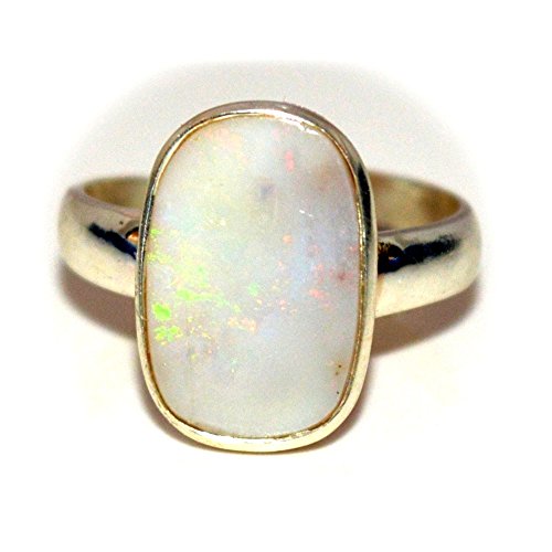 55Carat Natural Opal Silver Ring for Men 4 Carat Birthstone Adjustable Size 4,5,6,7,8,9,10,11,12,13