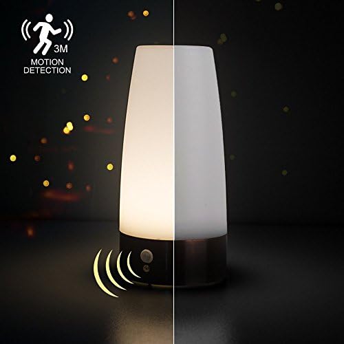 CONSTANCE Pir Motion Sensor Bedside Lamp Led Night Light Battery Powered Portable Table Lighting On/Auto/Off(Round)